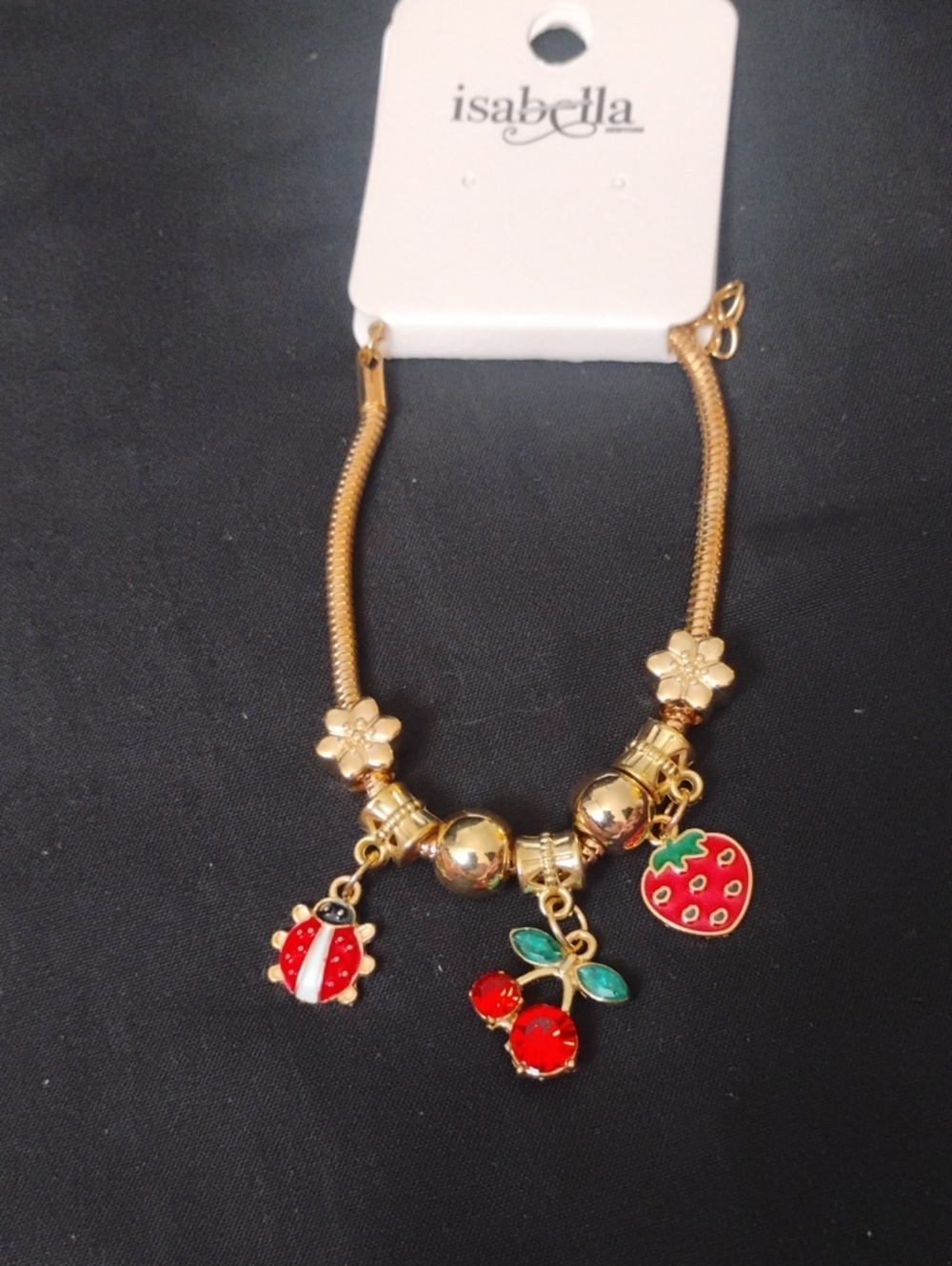 Isabella Gold-Tone Charm Bracelet with Red Fruit & Ladybug Charms🆕✨🎁🩷